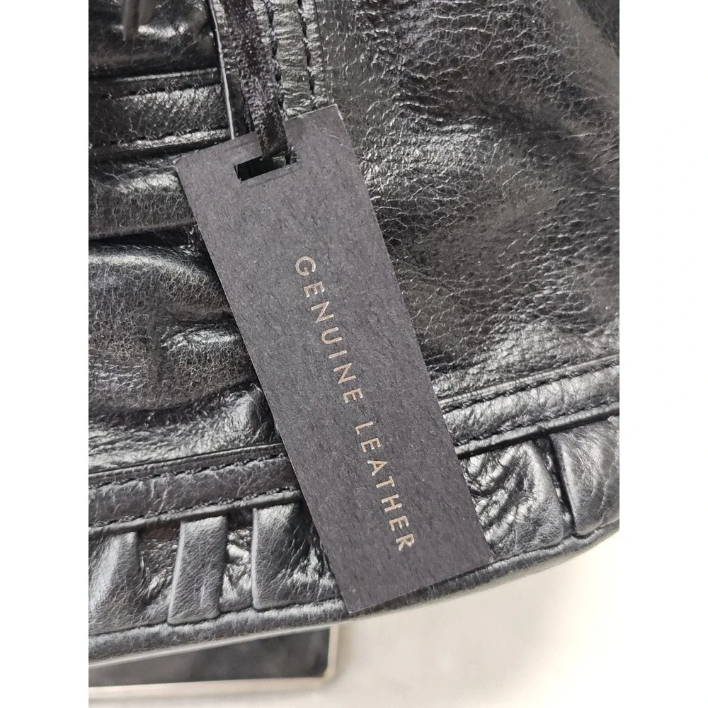 bebe Jagger Black Cowhide Leather Ruched Bow Satchel Shoulder Bag Purse NWT